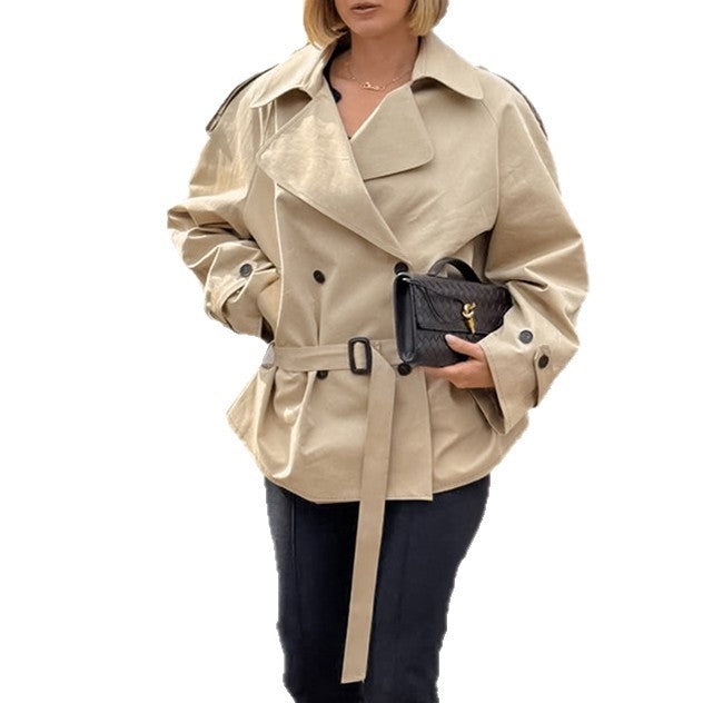 Classic Elegant Double-Breasted Lapel Trench Coat with Adjustable Waist